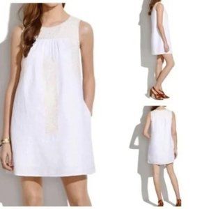 Madewell White Linen Embroidered Dress